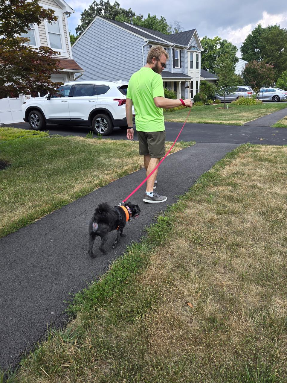 We got to take Tim and Candace's dog Sirius for a couple walks. Teddy walking Sirius