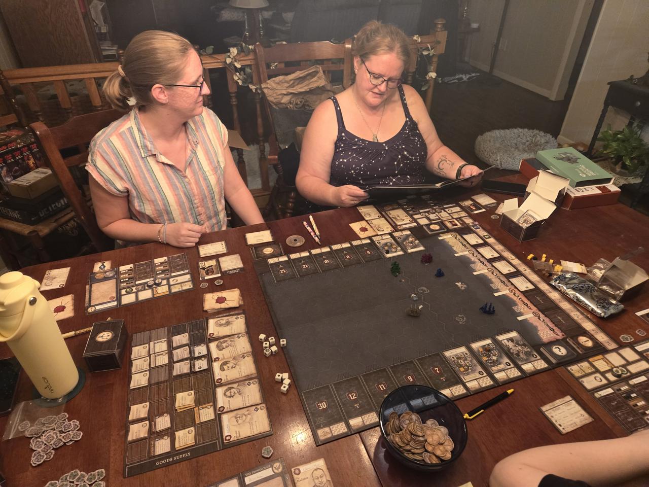 We didn't finish the campaign, but we had several good games of Seafall with Cassie's family! Cassie and Pam playing Seafall